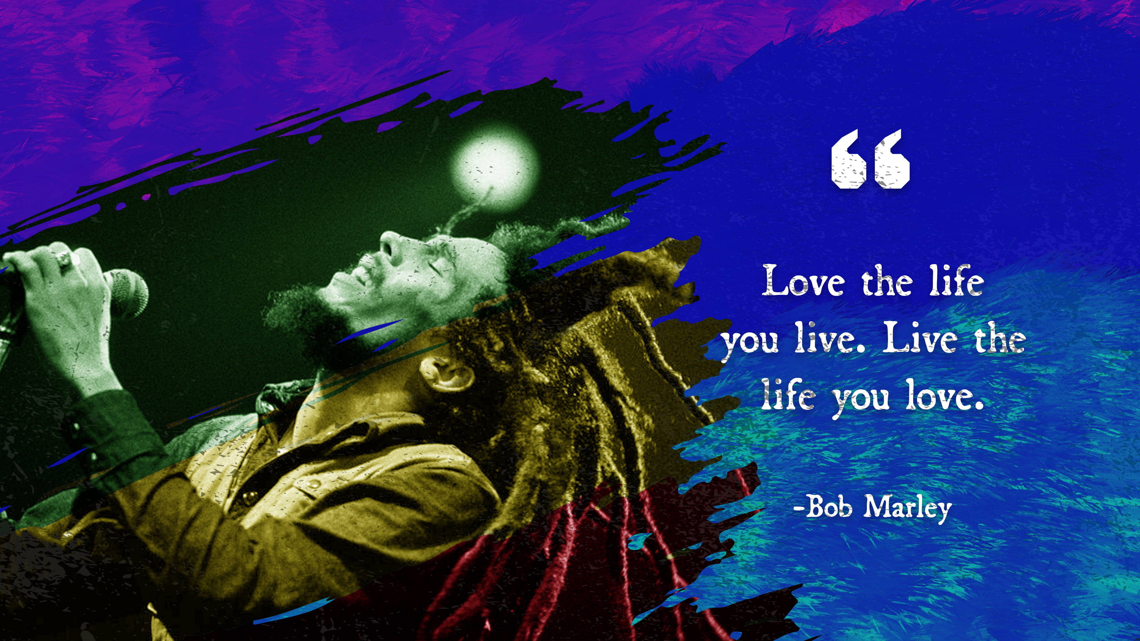 Bob Marley, love life quote, stylized portrait, 4K Desktop Wallpaper