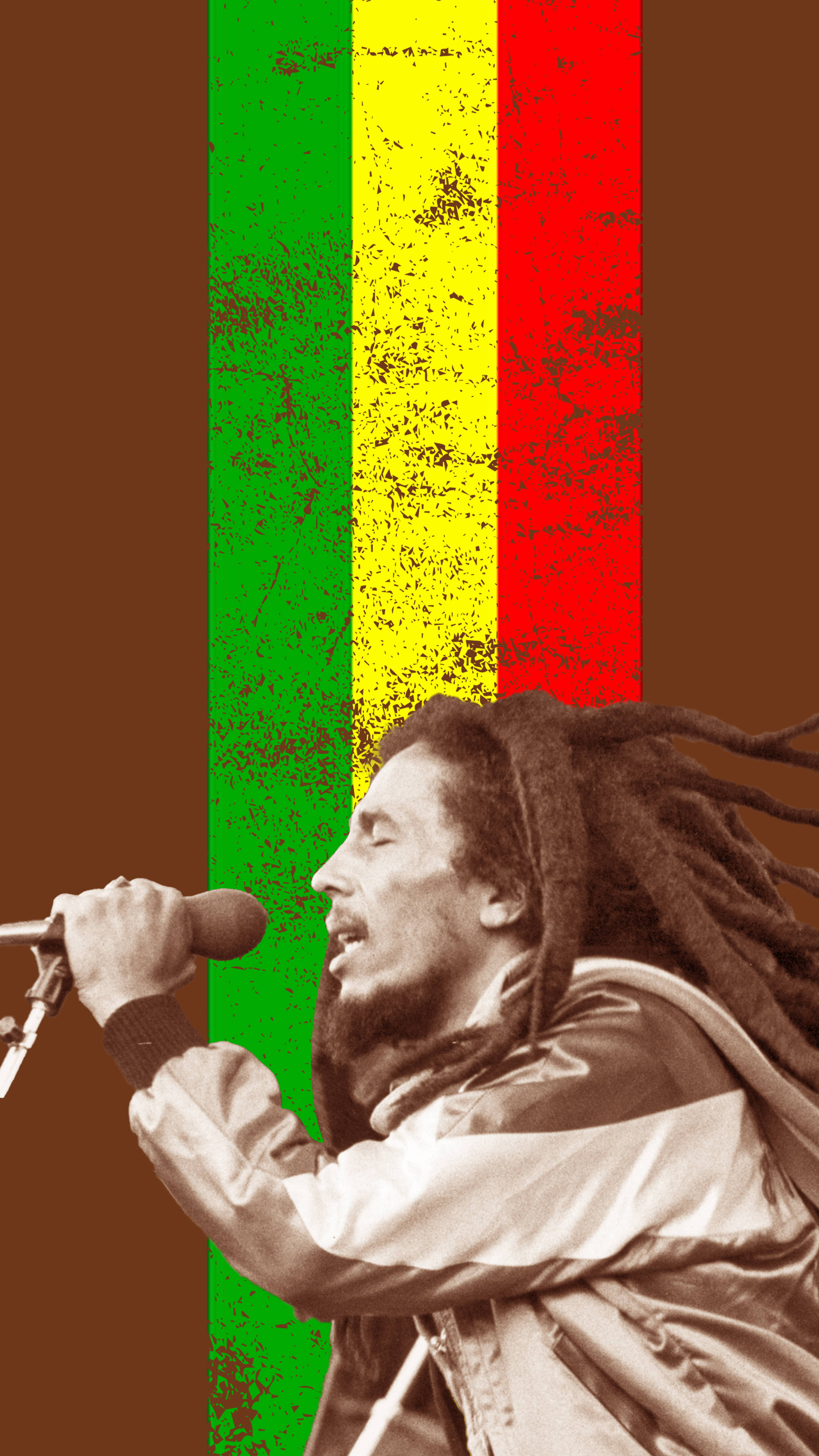 Bob Marley, mic, vibrant Rastafarian flag, 4K Phone Wallpaper