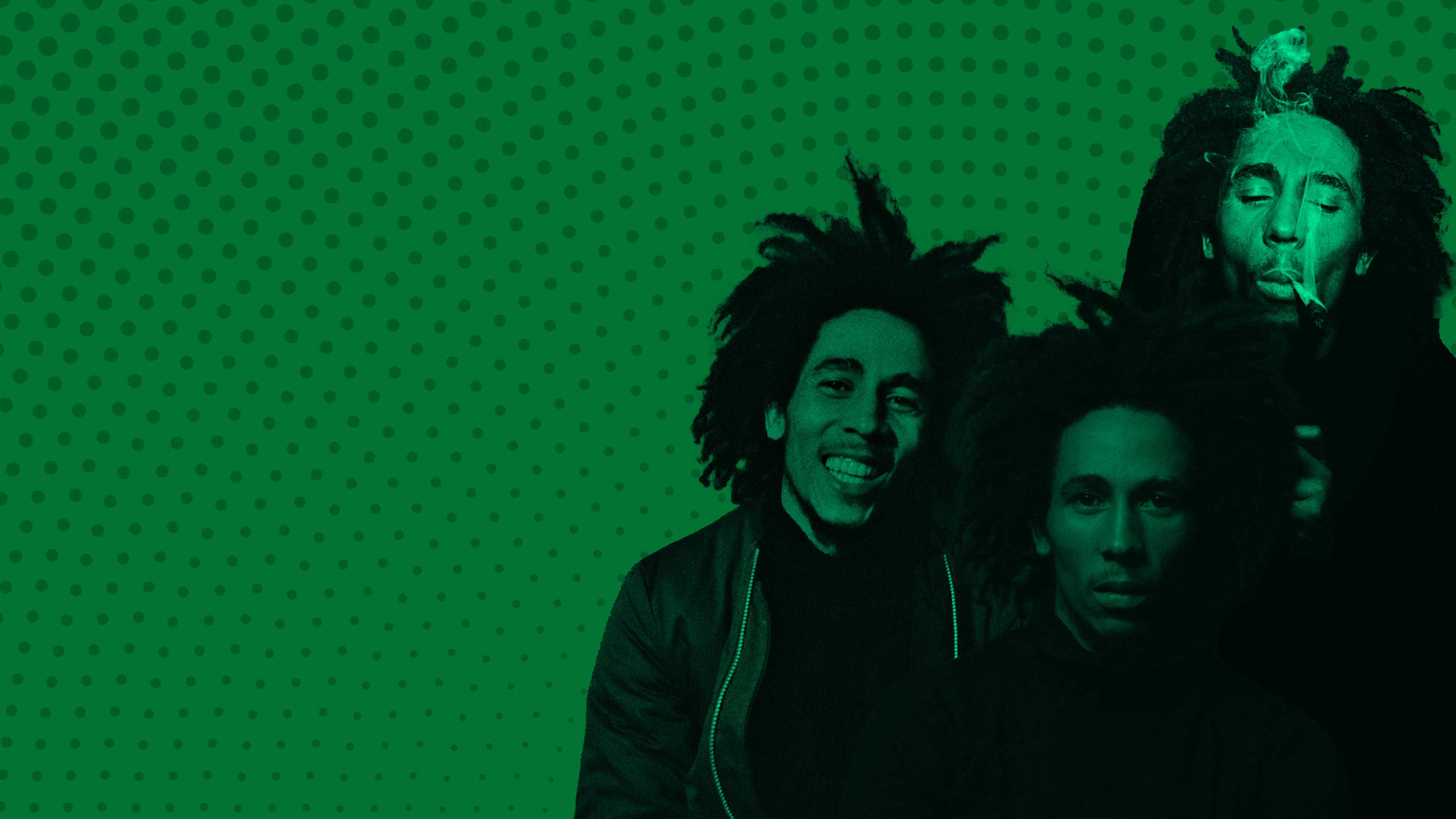Bob Marley, dreadlocks, green dotted background, 4K Desktop Wallpaper
