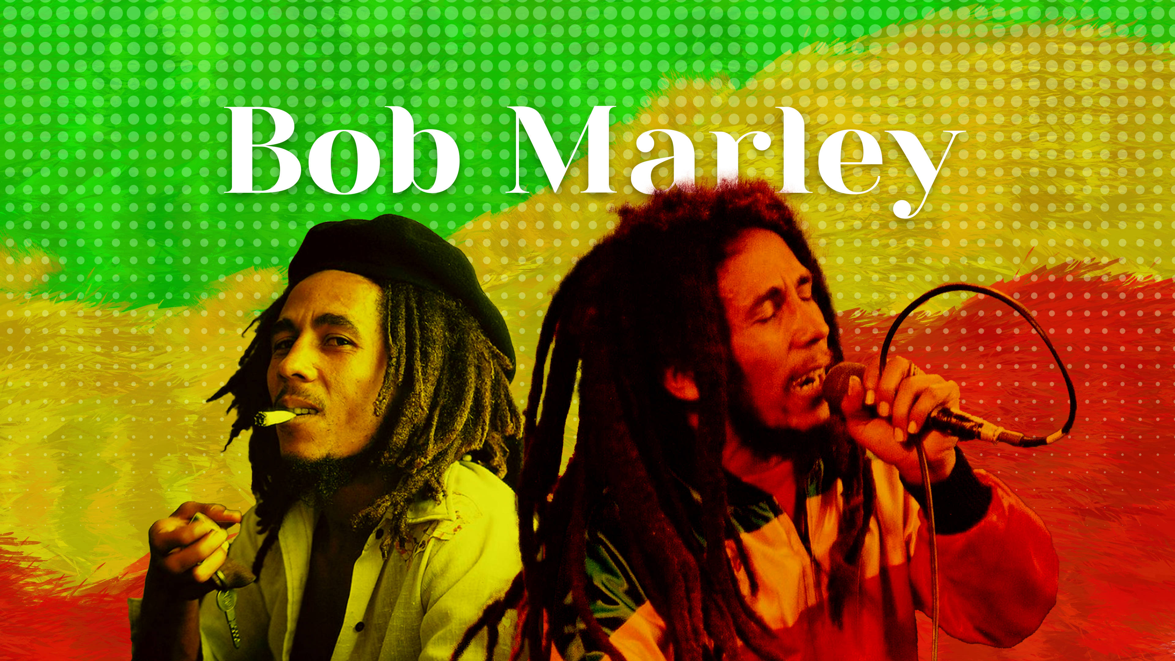 Bob Marley, vibrant reggae colors, microphone, 4K Desktop Wallpaper