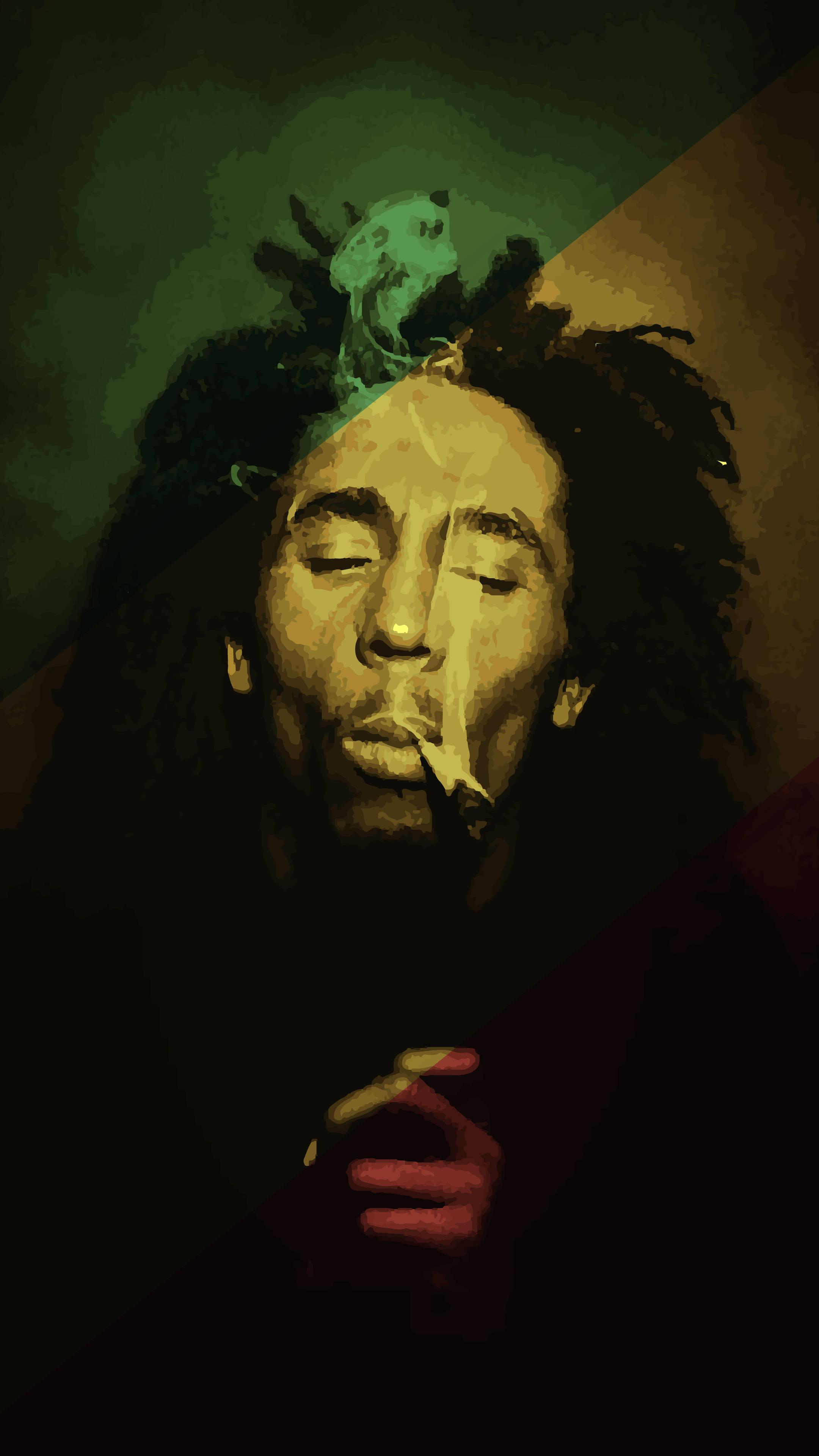 Bob Marley, smoking a joint, stylized portrait, 4K Phone Wallpaper