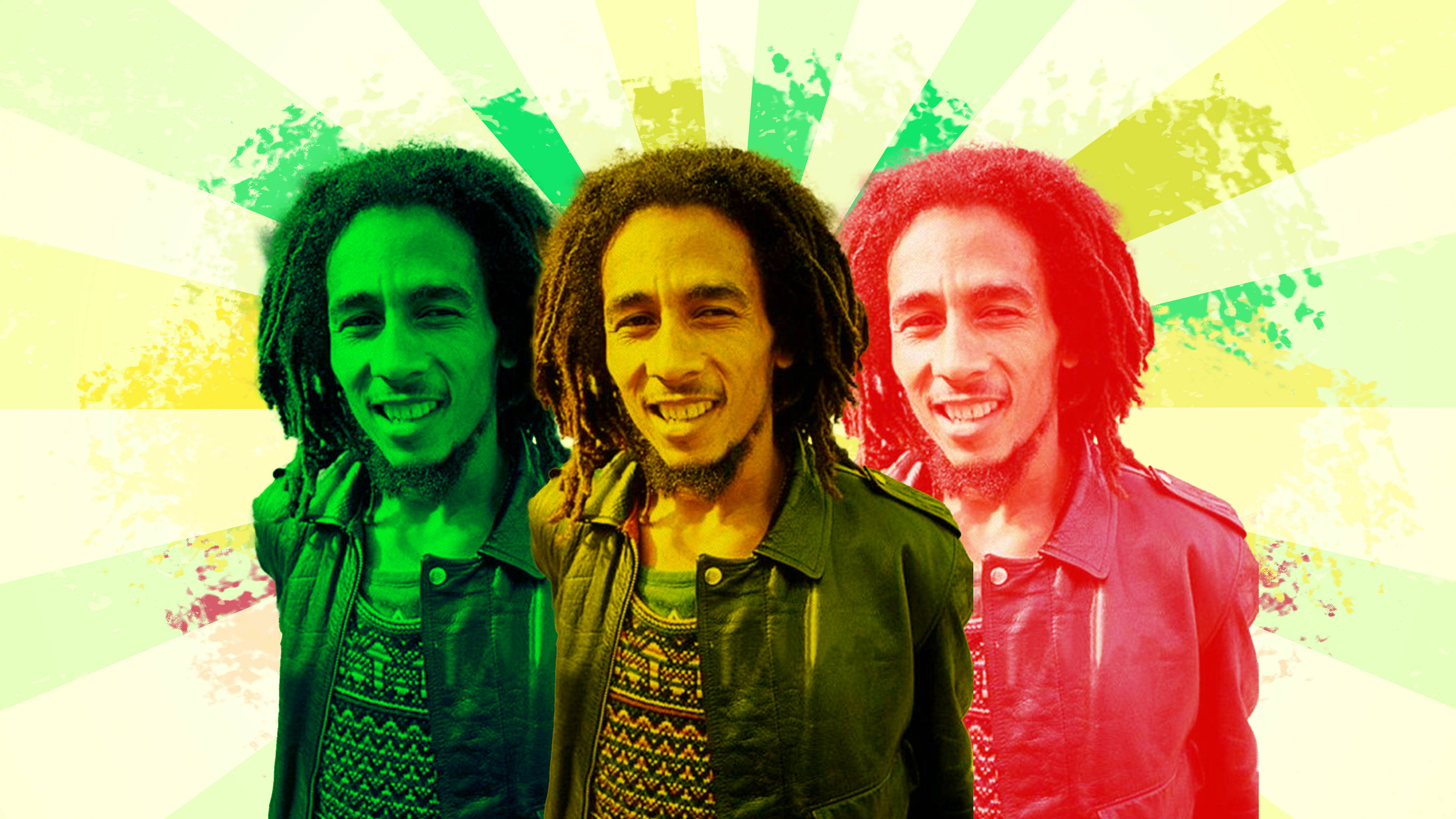 Bob Marley, striped tunnel, vibrant green yellow and red tones, 4K Desktop Wallpaper