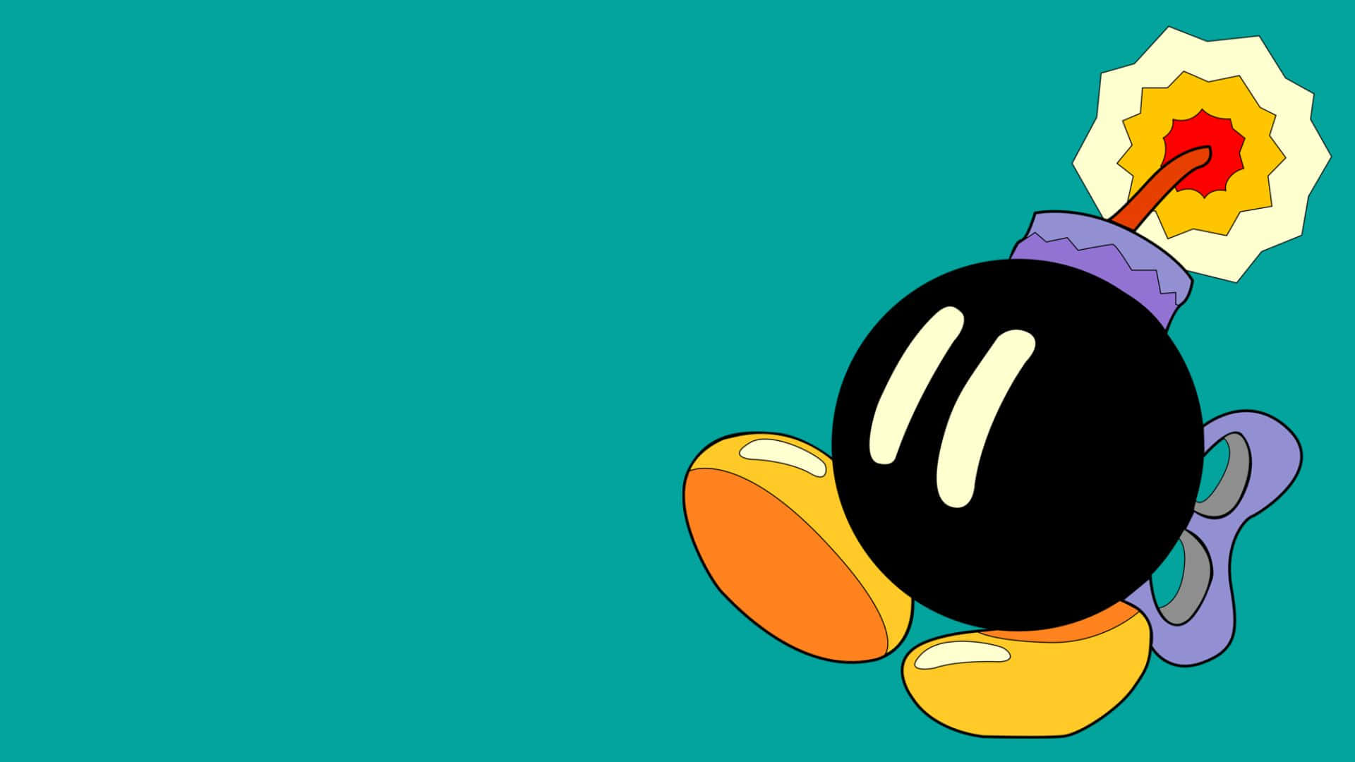 Bob-omb, teal background, lit fuse, Full HD Desktop Wallpaper