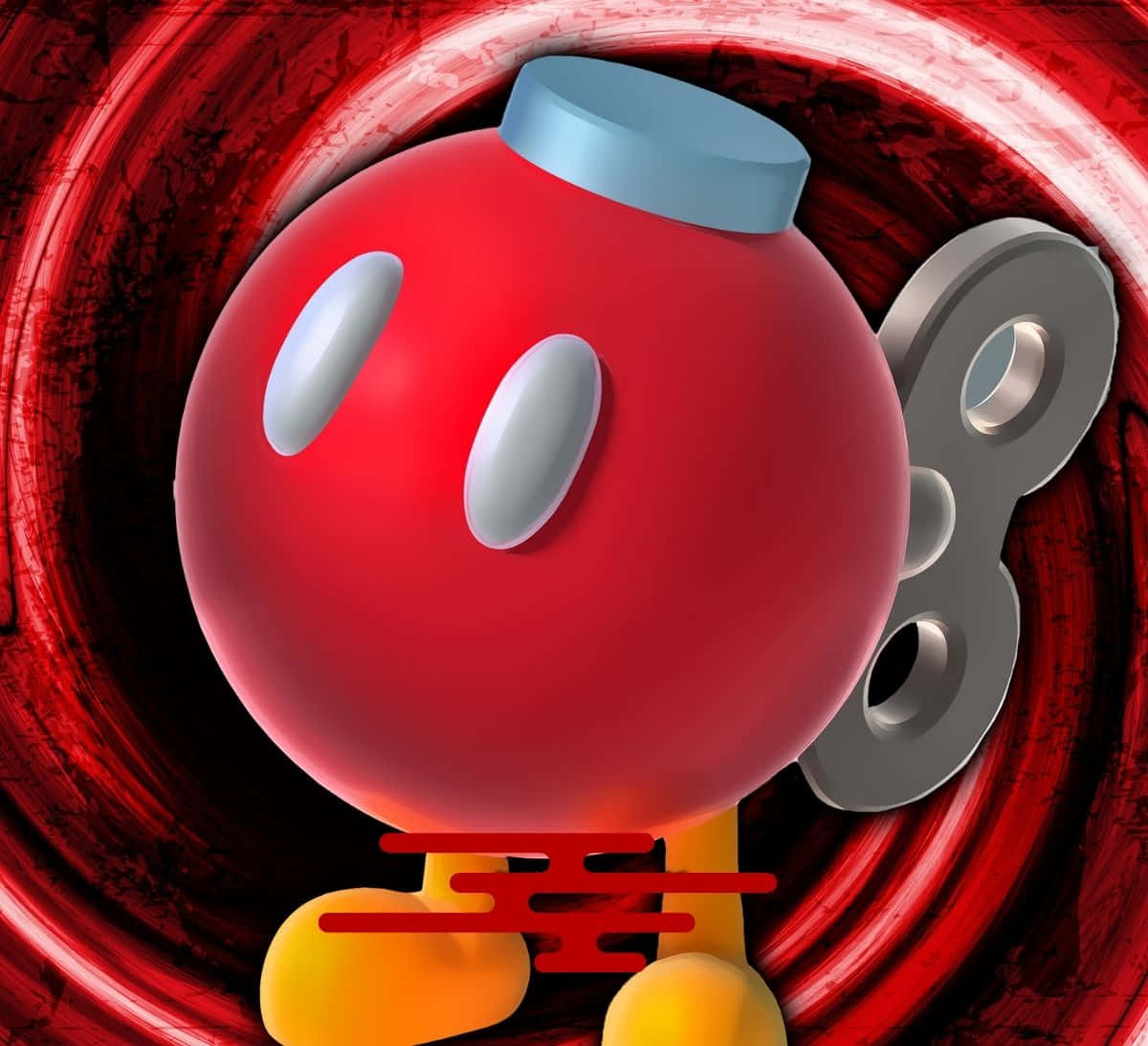 Bob-omb, red spherical character, white eyes, SD Desktop Wallpaper