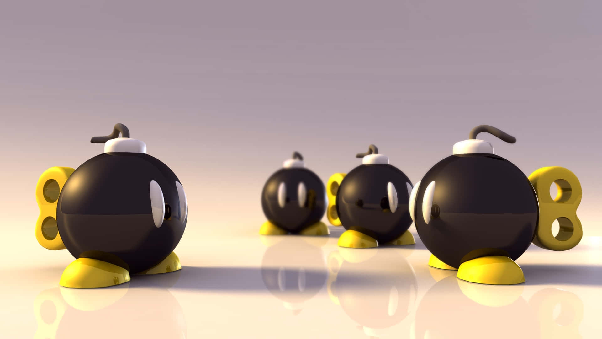Bob-omb, black bombs, yellow feet, Full HD Desktop Wallpaper