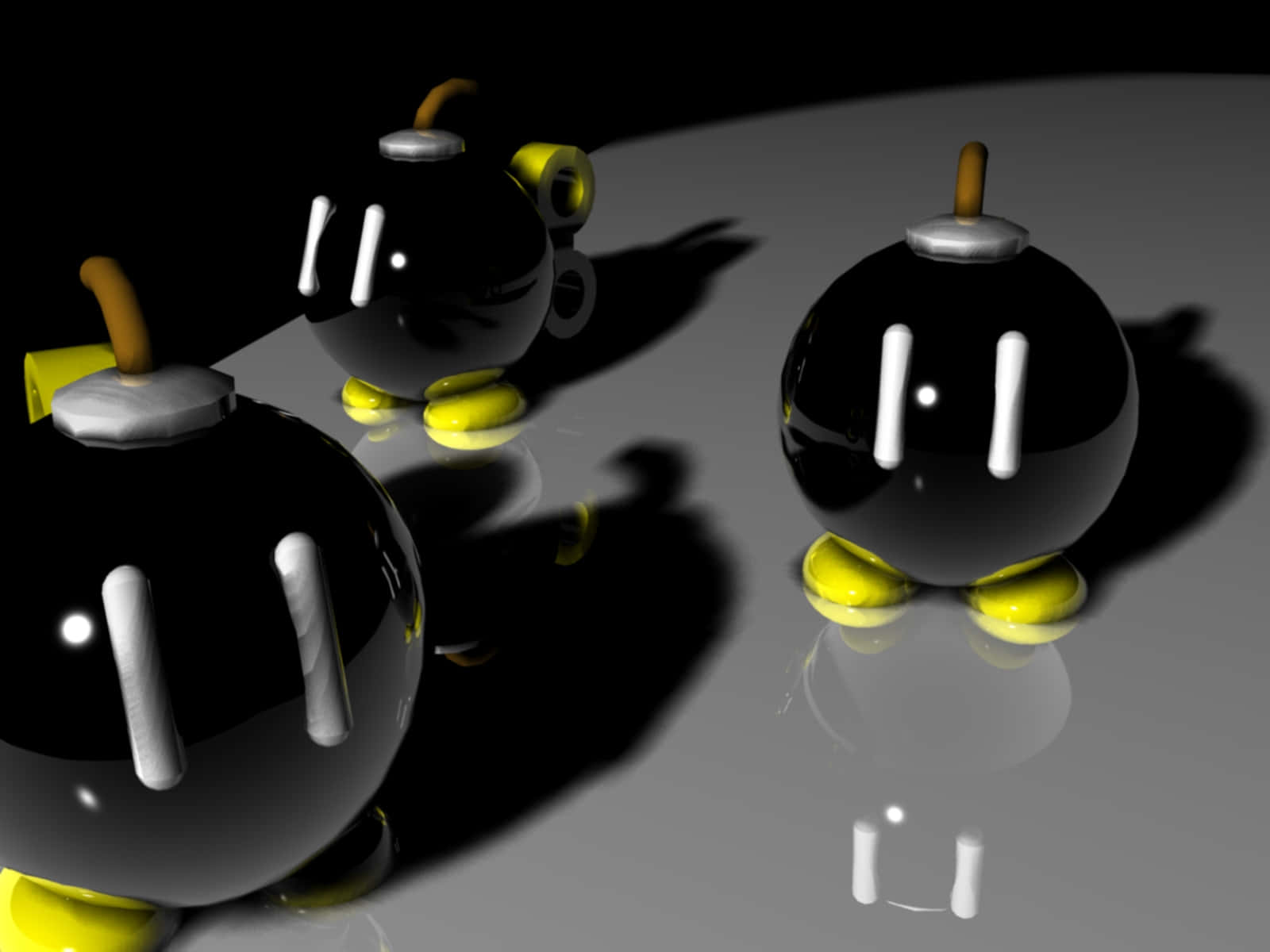 Bob-omb, glossy black, yellow feet, HD Desktop Wallpaper