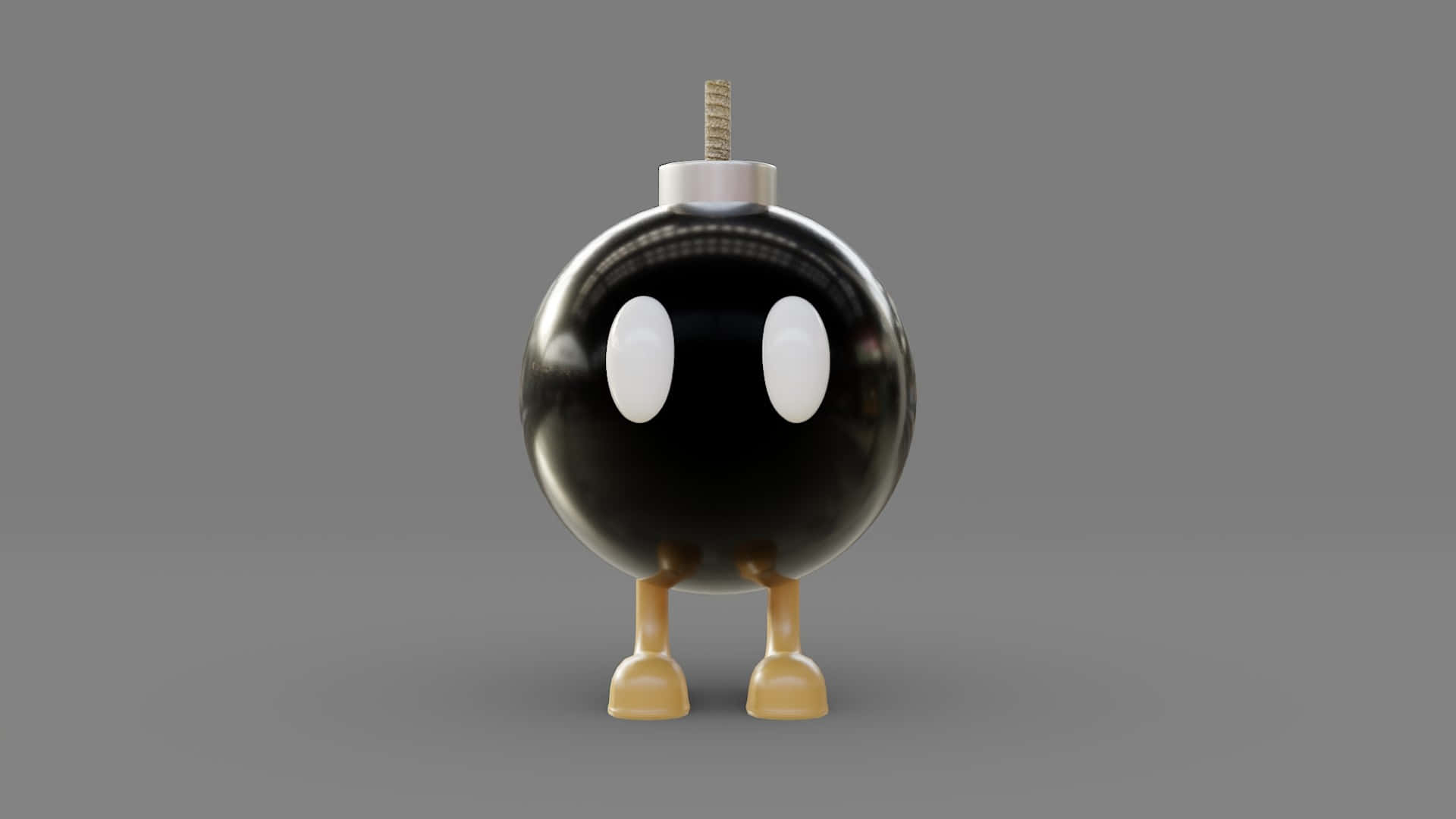Bob-omb, glossy black, white eyes, Full HD Desktop Wallpaper