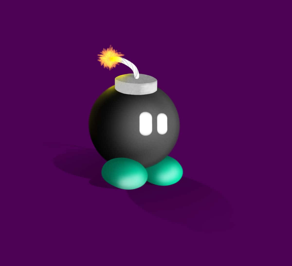 Bob-omb, glowing eyes, green feet, SD Desktop Wallpaper