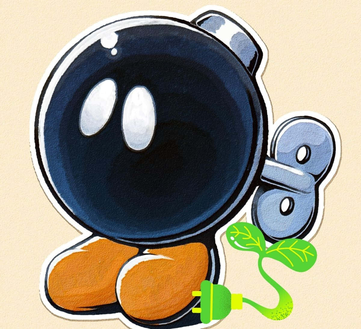 Bob-omb, white eyes, orange feet, SD Desktop Wallpaper