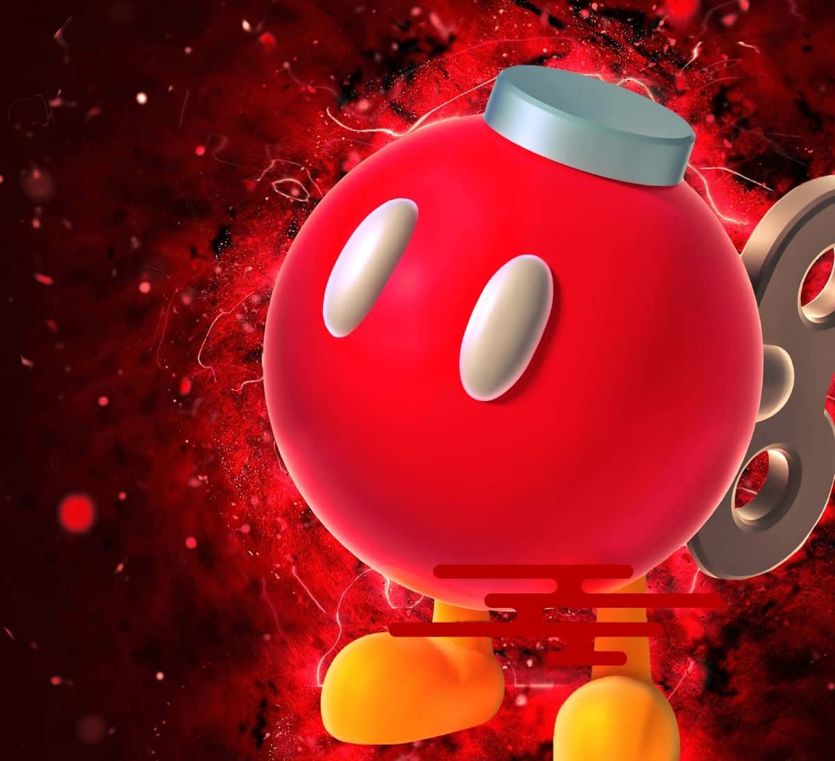 Bob-omb, glossy red bomb, white eyes, SD Desktop Wallpaper