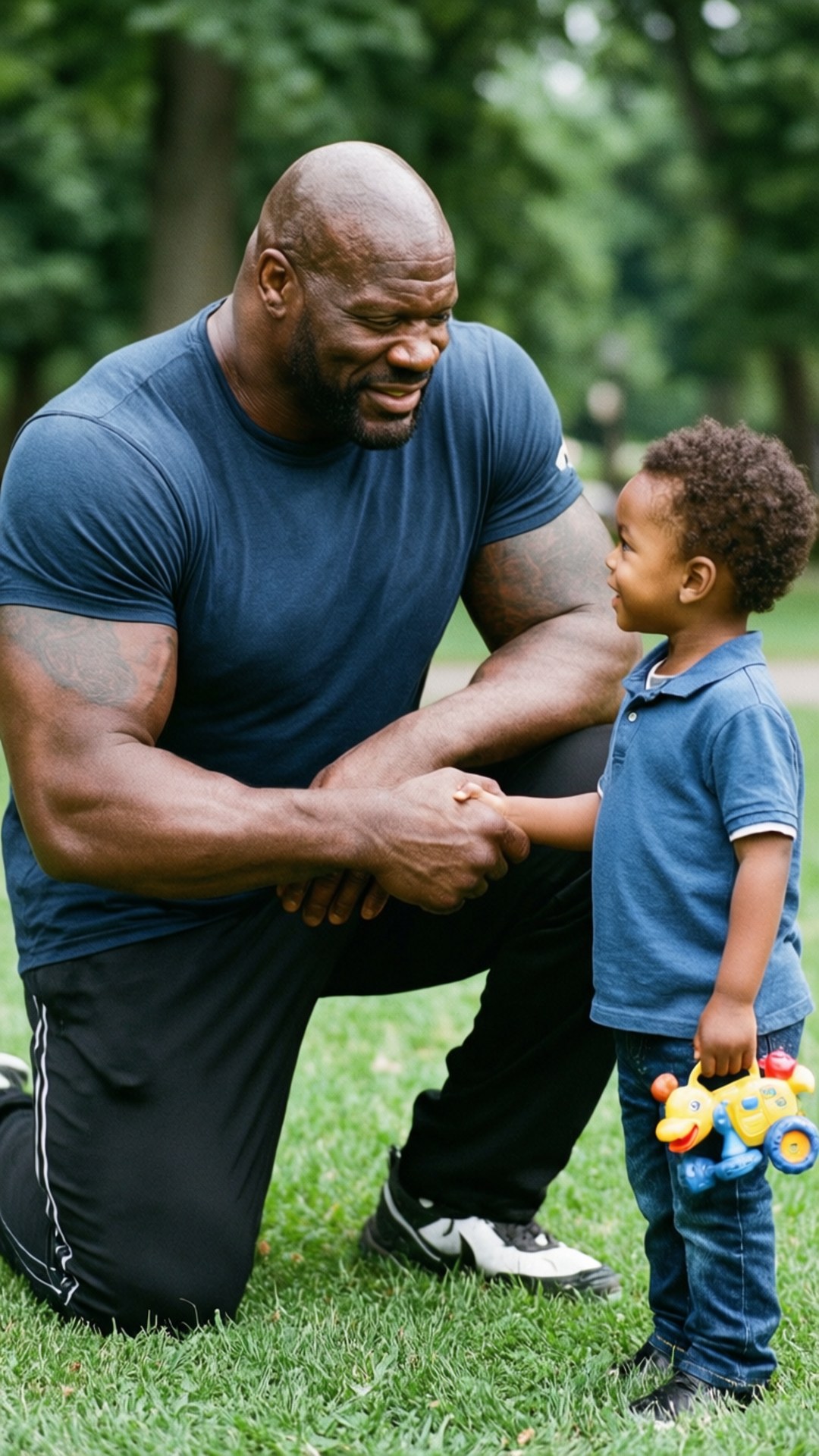 Bob Sapp, muscular man, small child, Full HD Phone Wallpaper