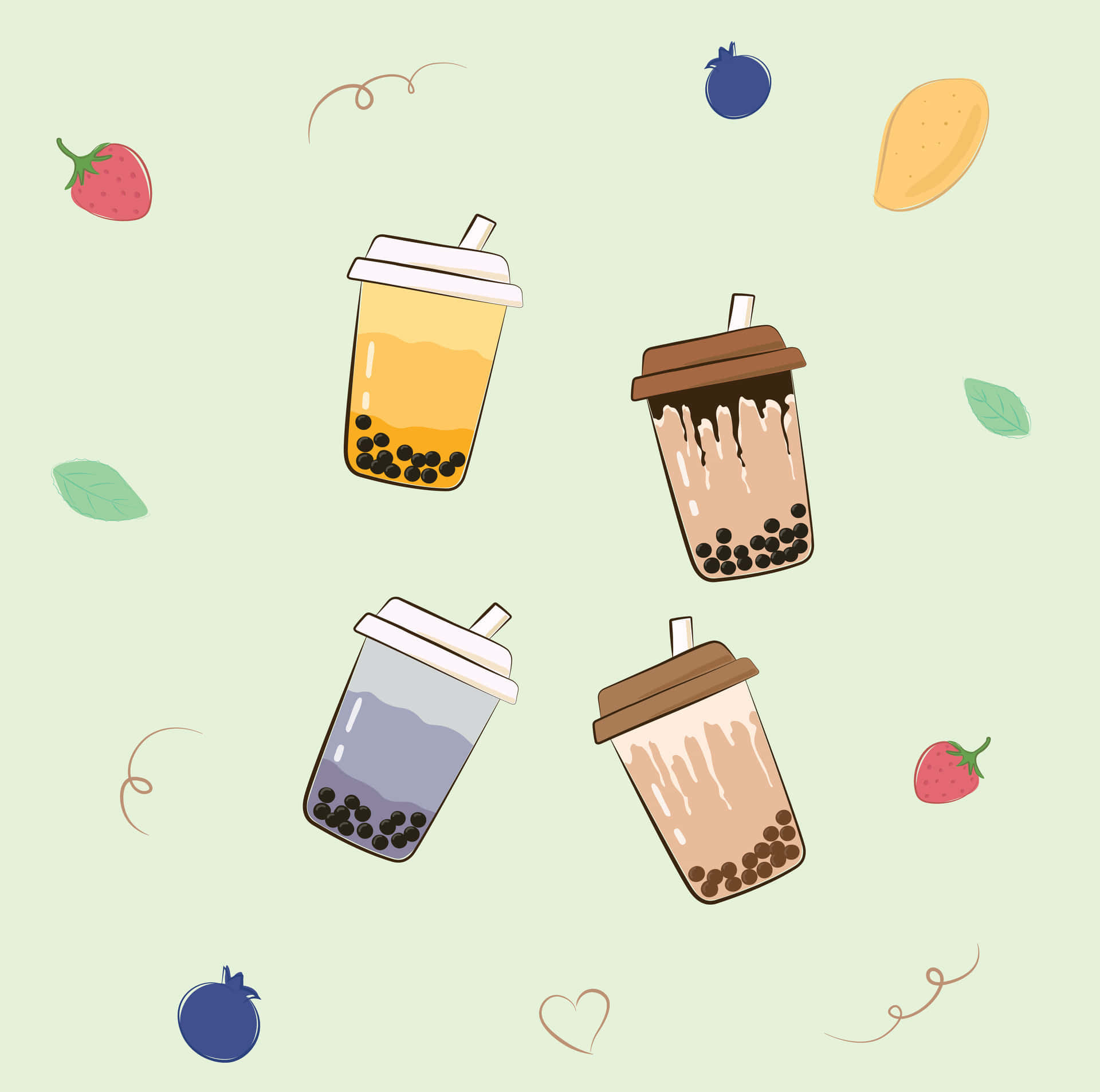 boba tea, bubble tea cups, tapioca pearls, Full HD Desktop Wallpaper