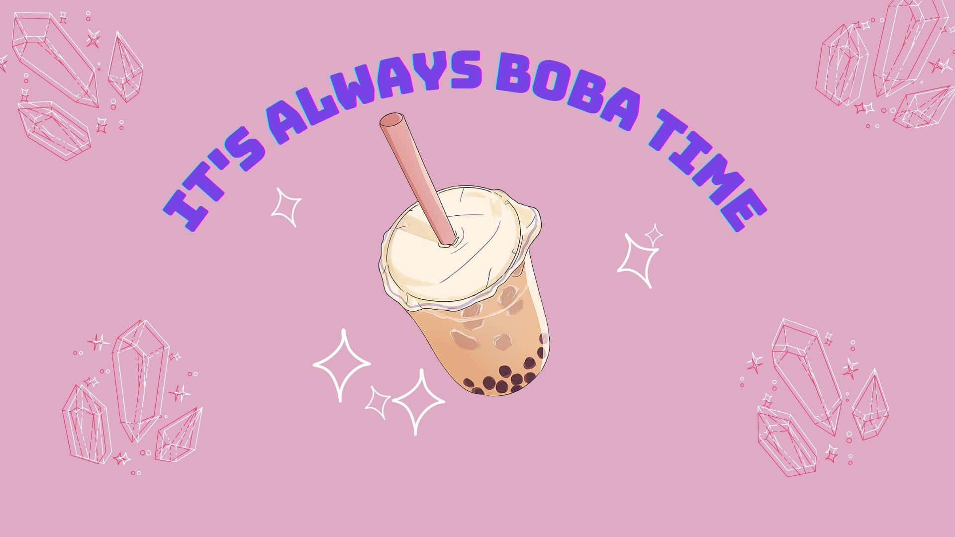 Boba Aesthetic, cartoon boba tea, whipped cream, Full HD Desktop Wallpaper