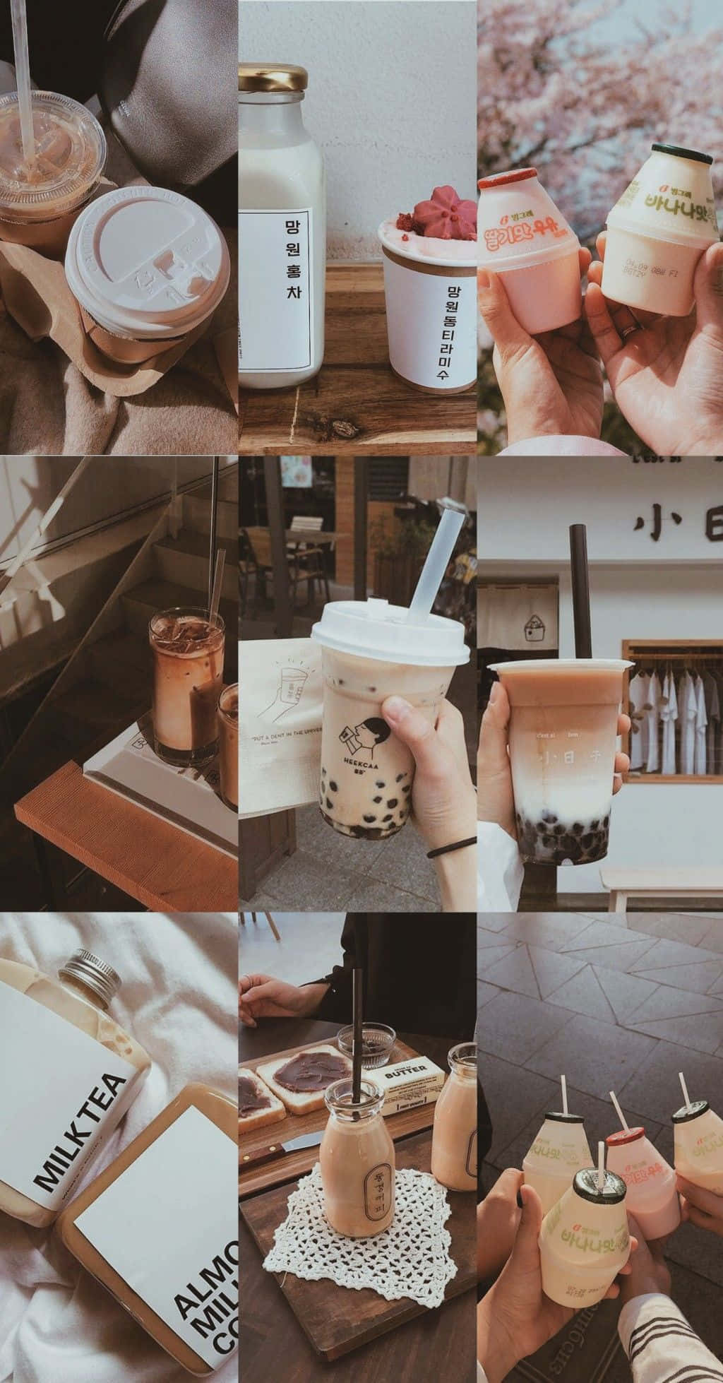 Boba Tea Collage Aesthetic, milk tea drinks, bottles cups and jars, Full HD Phone Wallpaper