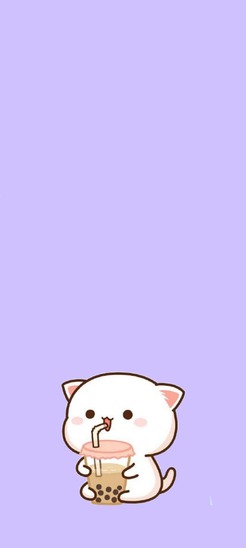 cute white cartoon cat, bubble tea with a straw, solid lavender background, HD Phone Wallpaper