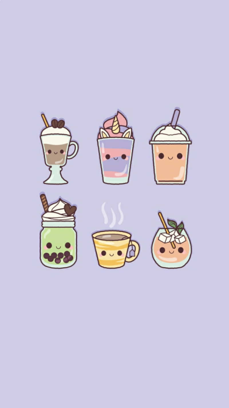 cute boba drinks illustration, kawaii cartoon drinks, faces steam, HD Phone Wallpaper