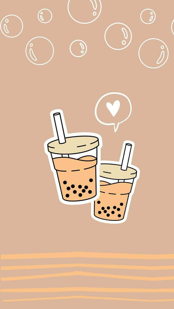 Boba Love Aesthetic, cartoon bubble tea cups, straws, HD Phone Wallpaper