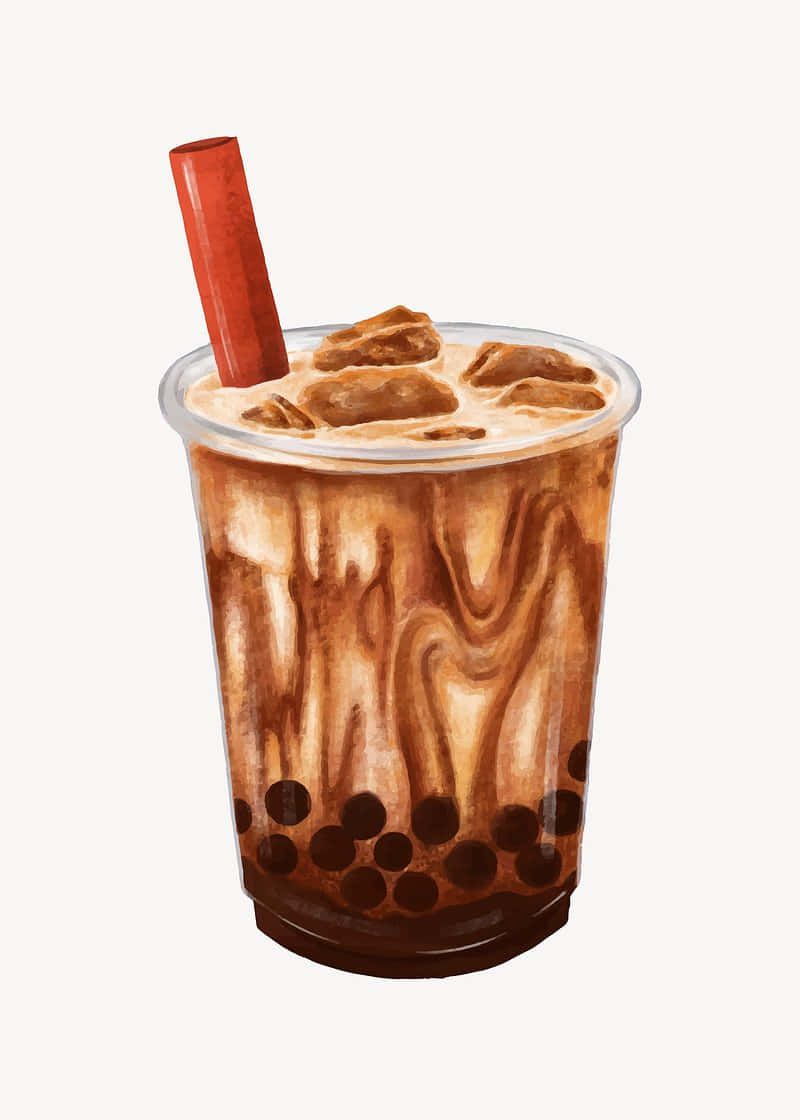 boba tea, brown pearls, ice cubes, SD Phone Wallpaper