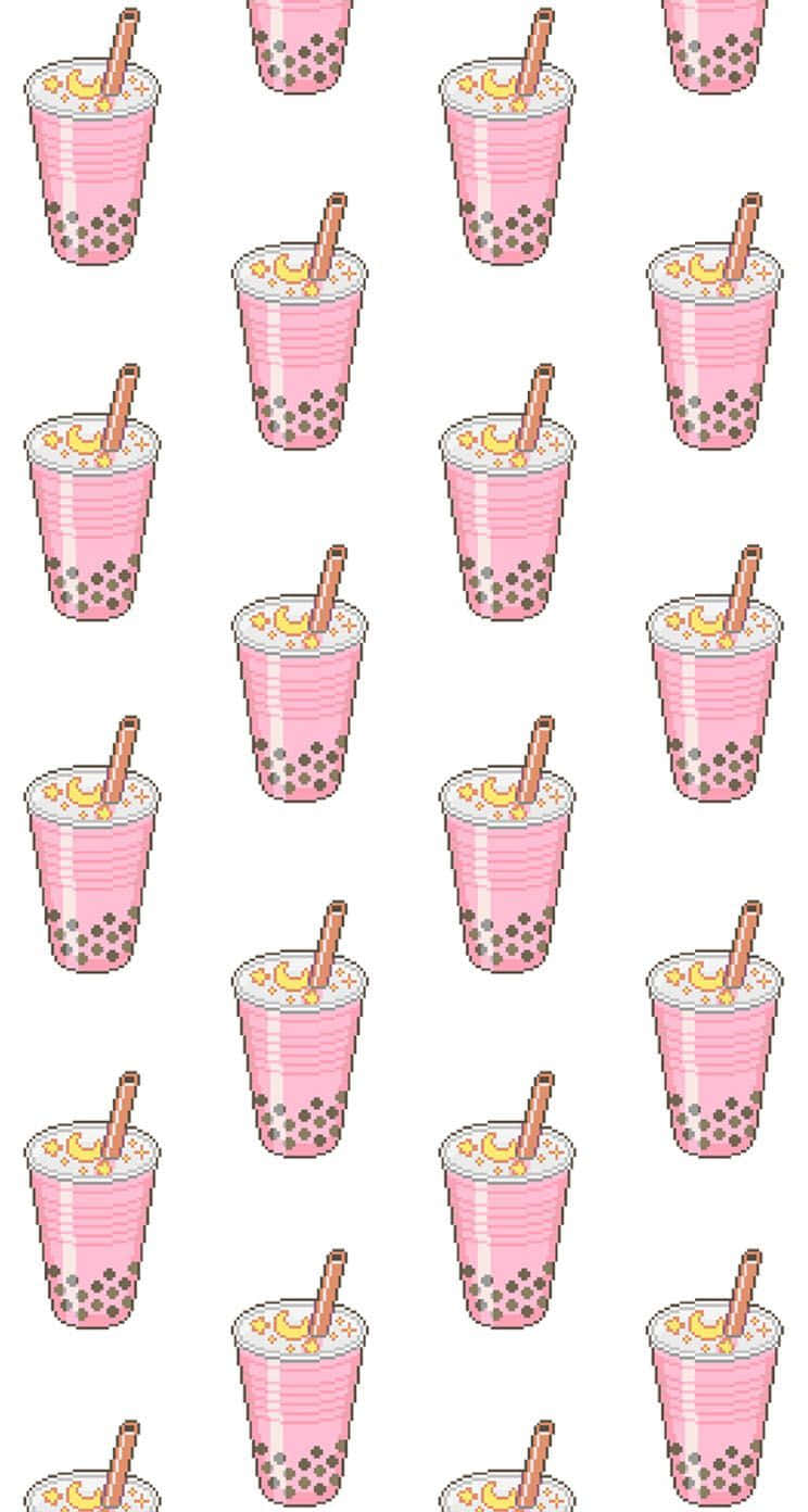 pink boba tea cups, brown straws, tapioca pearls, HD Phone Wallpaper