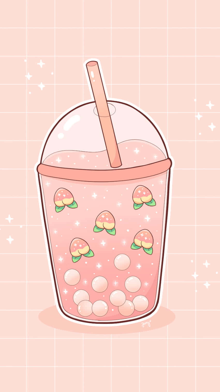 peach toppings, pearl boba, pink bubble tea, HD Phone Wallpaper