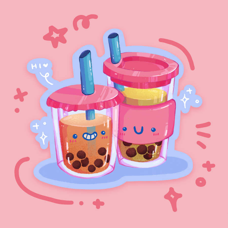 boba tea, pastel pink background, sparkles, SD Desktop Wallpaper