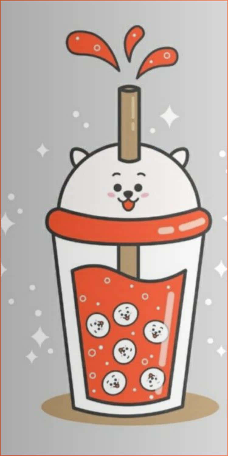cute cartoon bubble tea cup, smiling cat face lid, popping red tapioca pearls, HD Phone Wallpaper