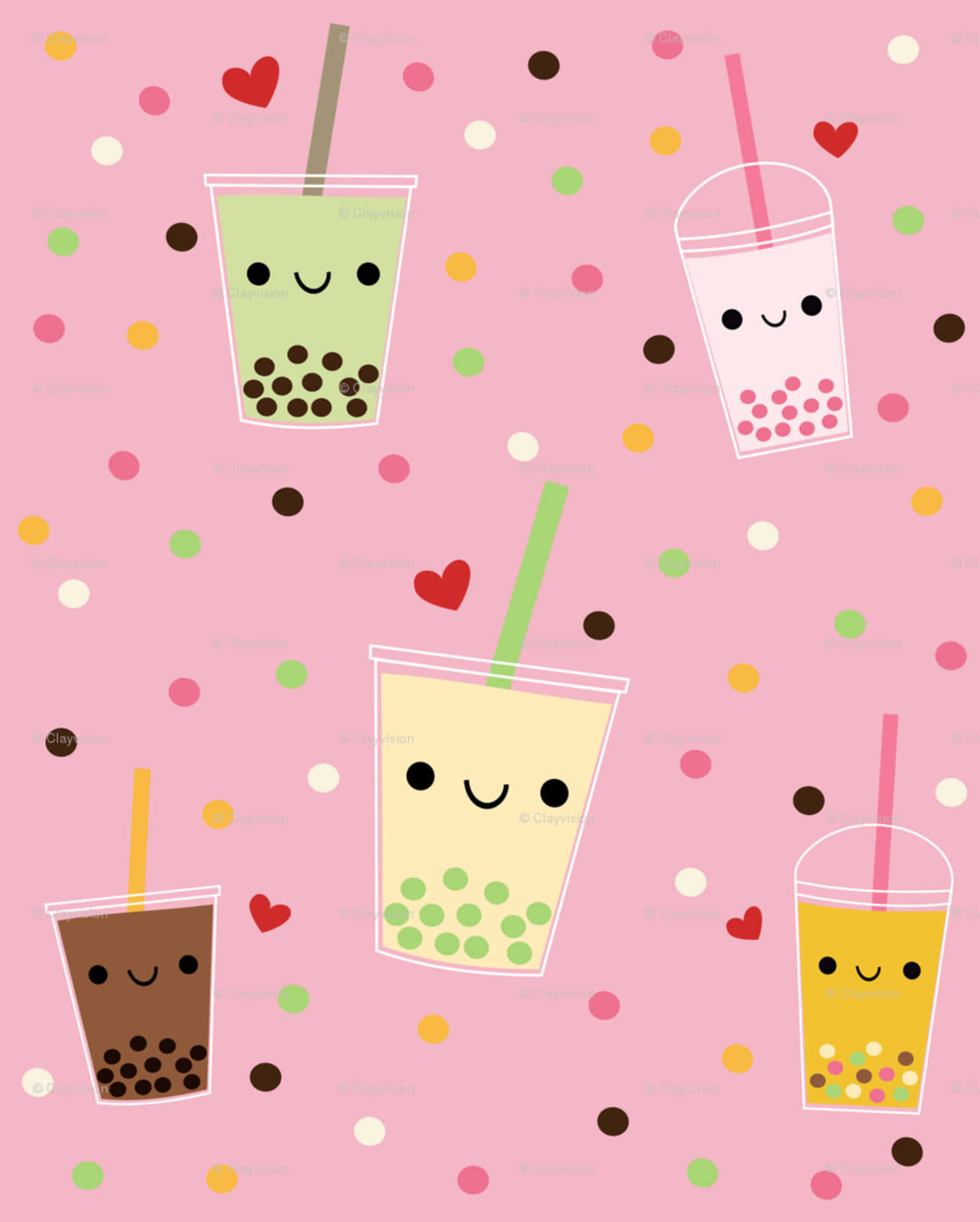 cute cartoon bubble tea cups, smiling faces, colorful boba, Full HD Phone Wallpaper