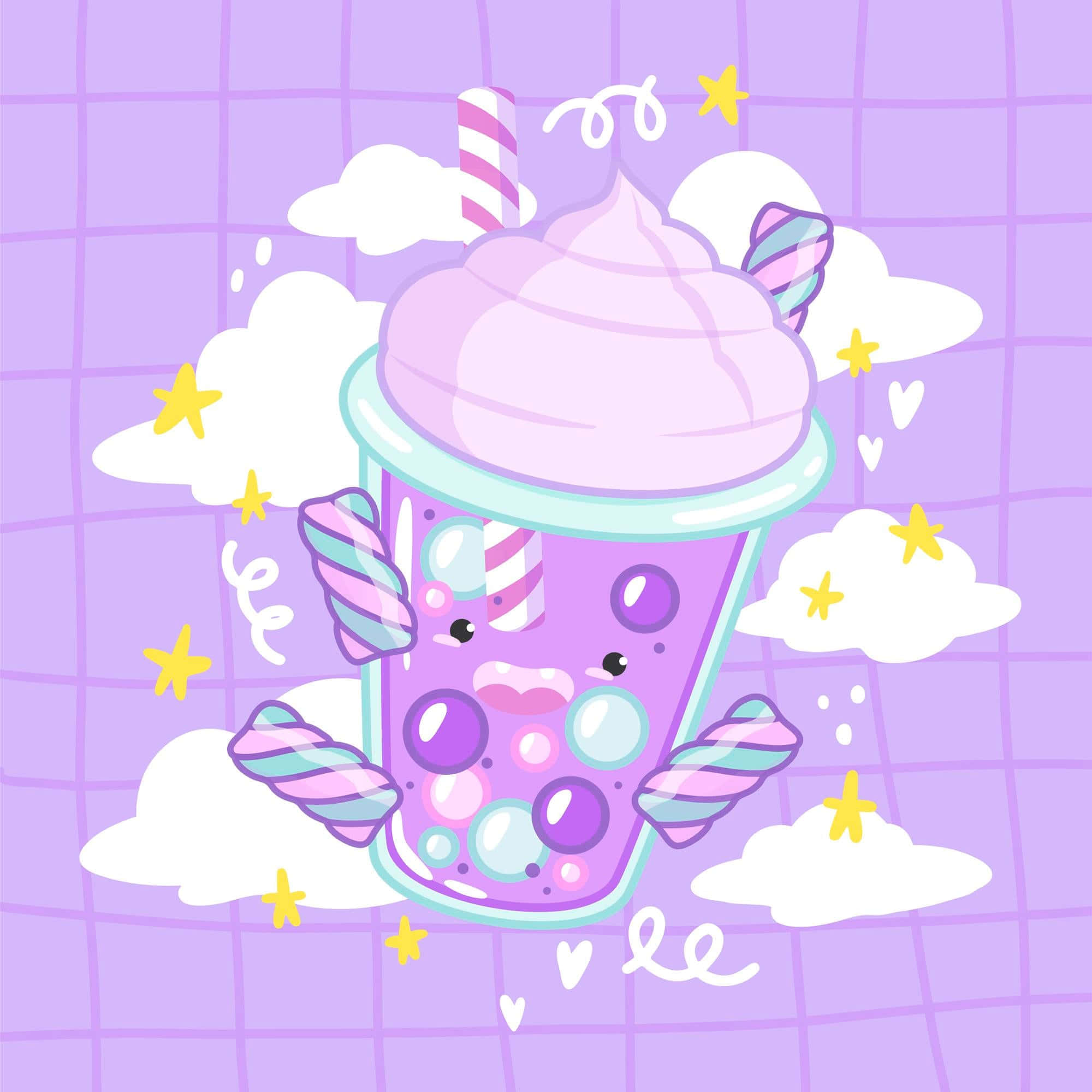 kawaii purple bubble tea drink, wings, whipped cream top, Full HD Desktop Wallpaper