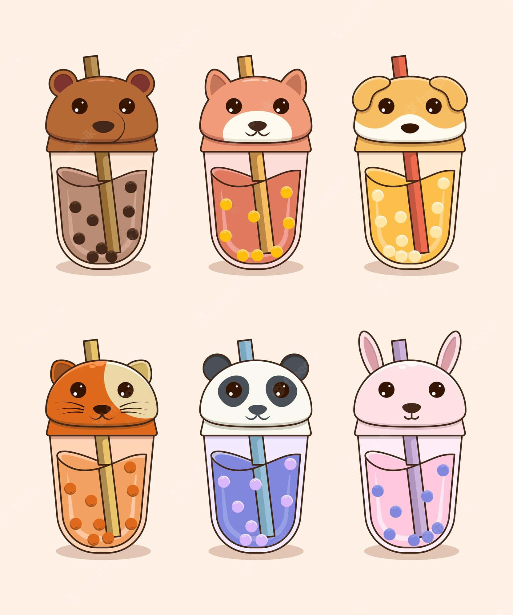 Animal Theme, cute boba tea, bubble tea cups, Full HD Phone Wallpaper