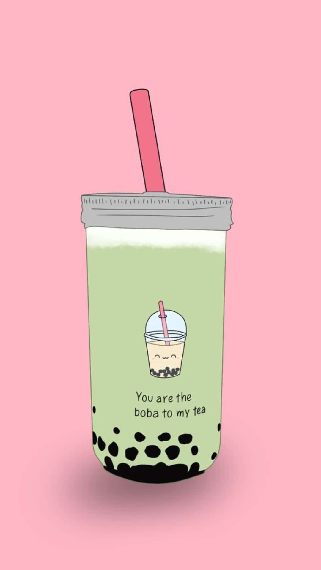 boba tea, pink straw, cute sticker saying you are the boba to my tea, Full HD Phone Wallpaper