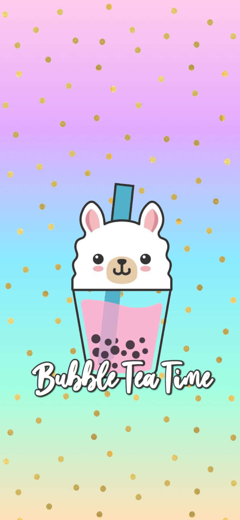 cute cartoon alpaca, pink bubble tea cup, pastel gradient background, HD Phone Wallpaper