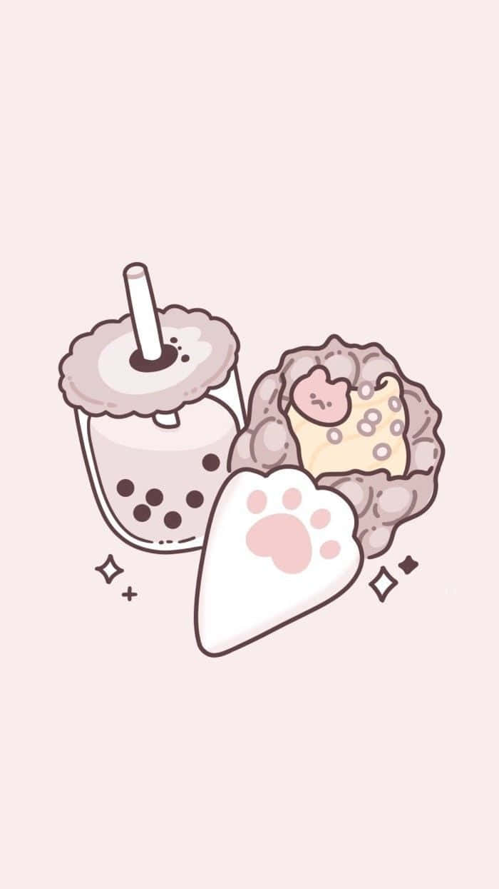 boba tea, taiyaki, cat-themed onigiri, SD Phone Wallpaper