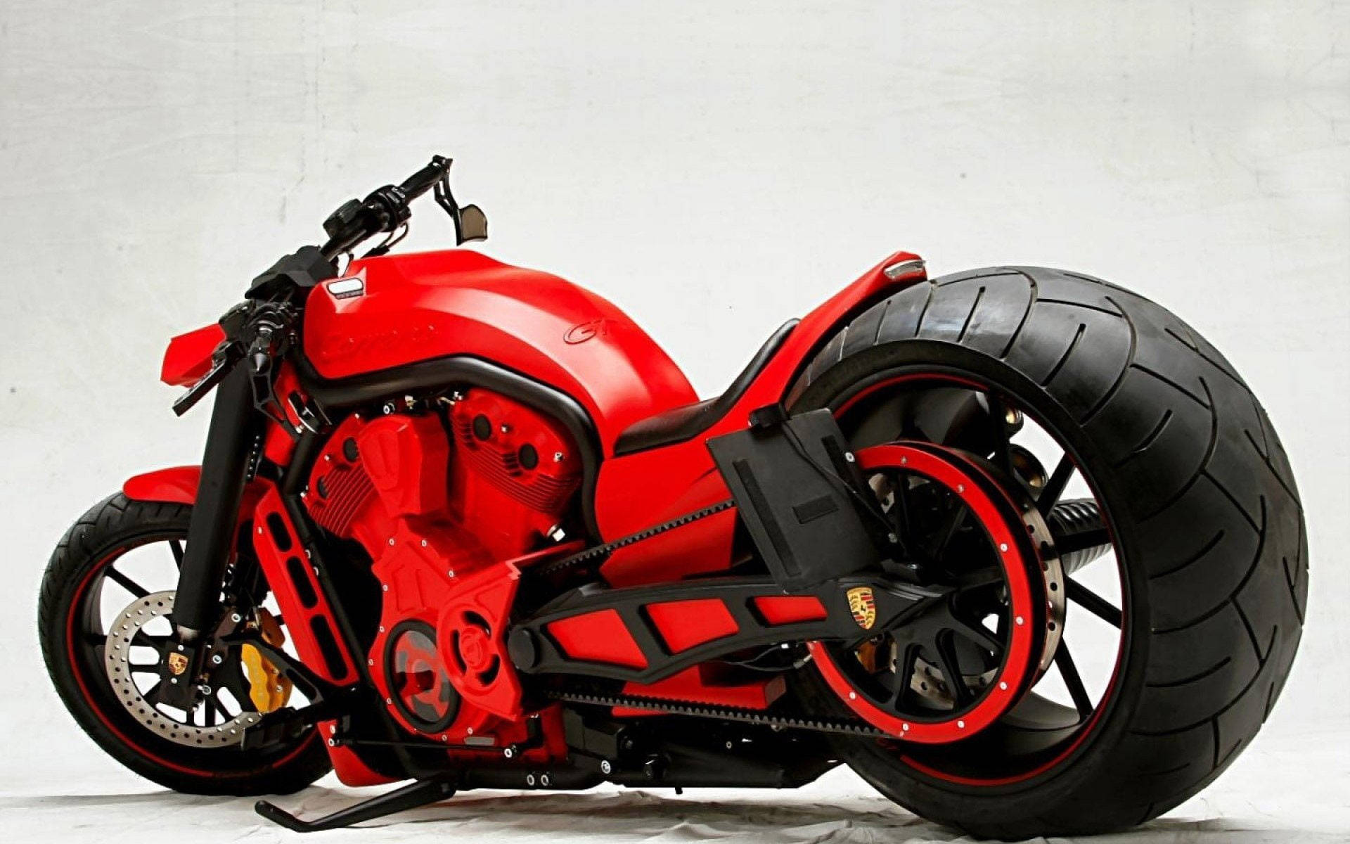 tuned up bobber motorcycle, red, custom motorcycle, Full HD Desktop Wallpaper