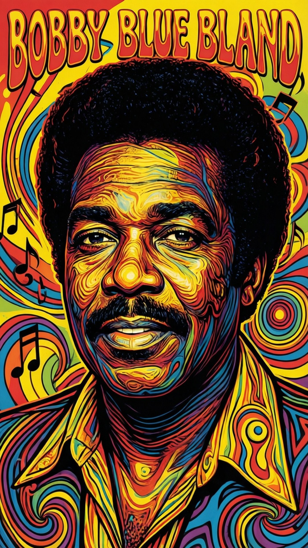 Bobby Blue Bland, psychedelic blues, vibrant pop art poster style, Full HD Phone Wallpaper