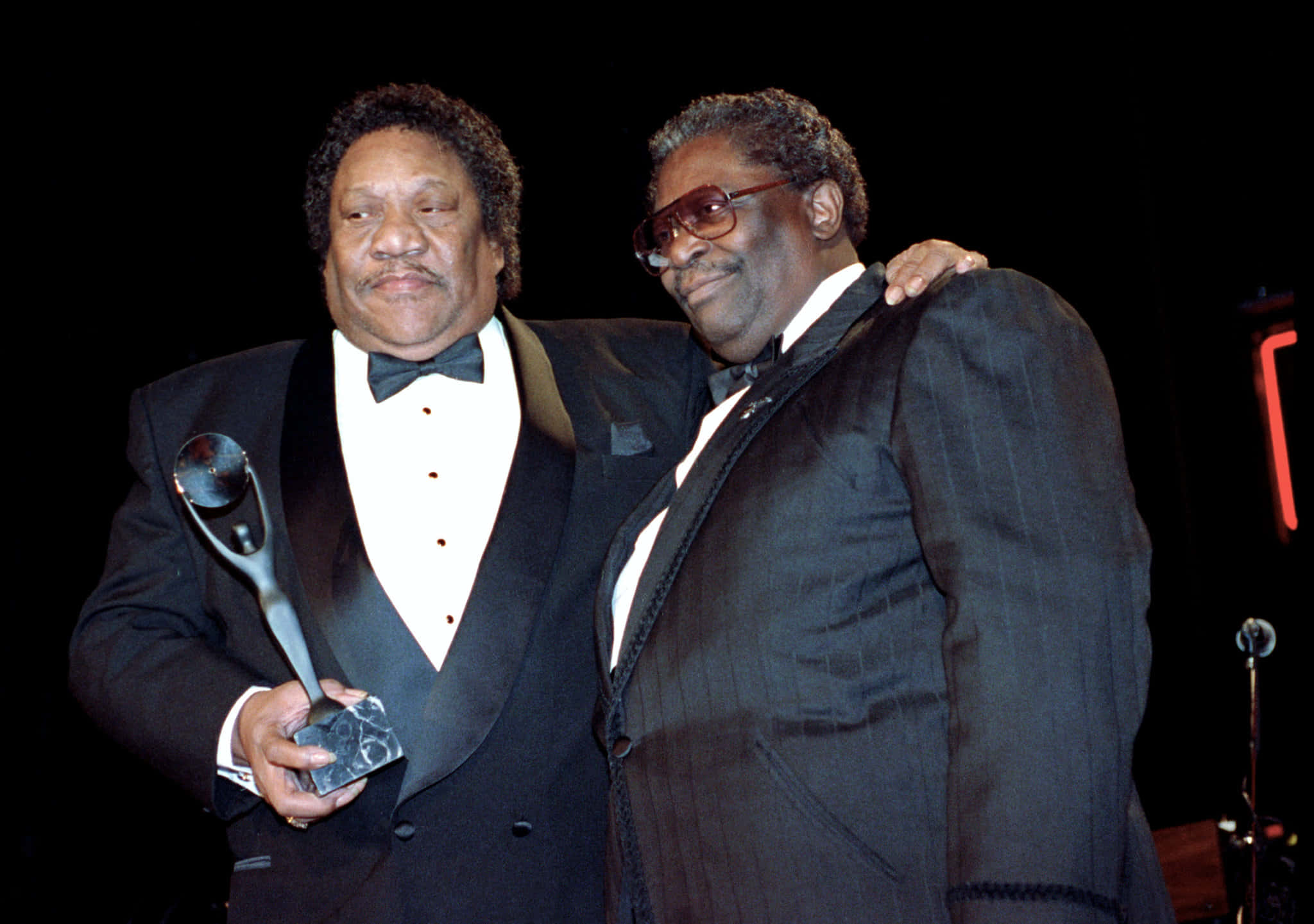 Bobby Blue Bland, tuxedos, red neon sign, Full HD Desktop Wallpaper