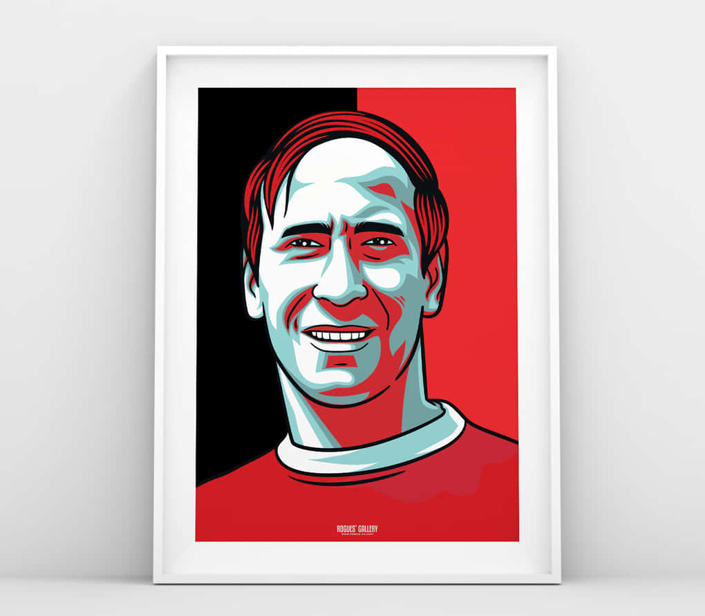 Bobby Charlton, red and black, cyan highlights, SD Desktop Wallpaper