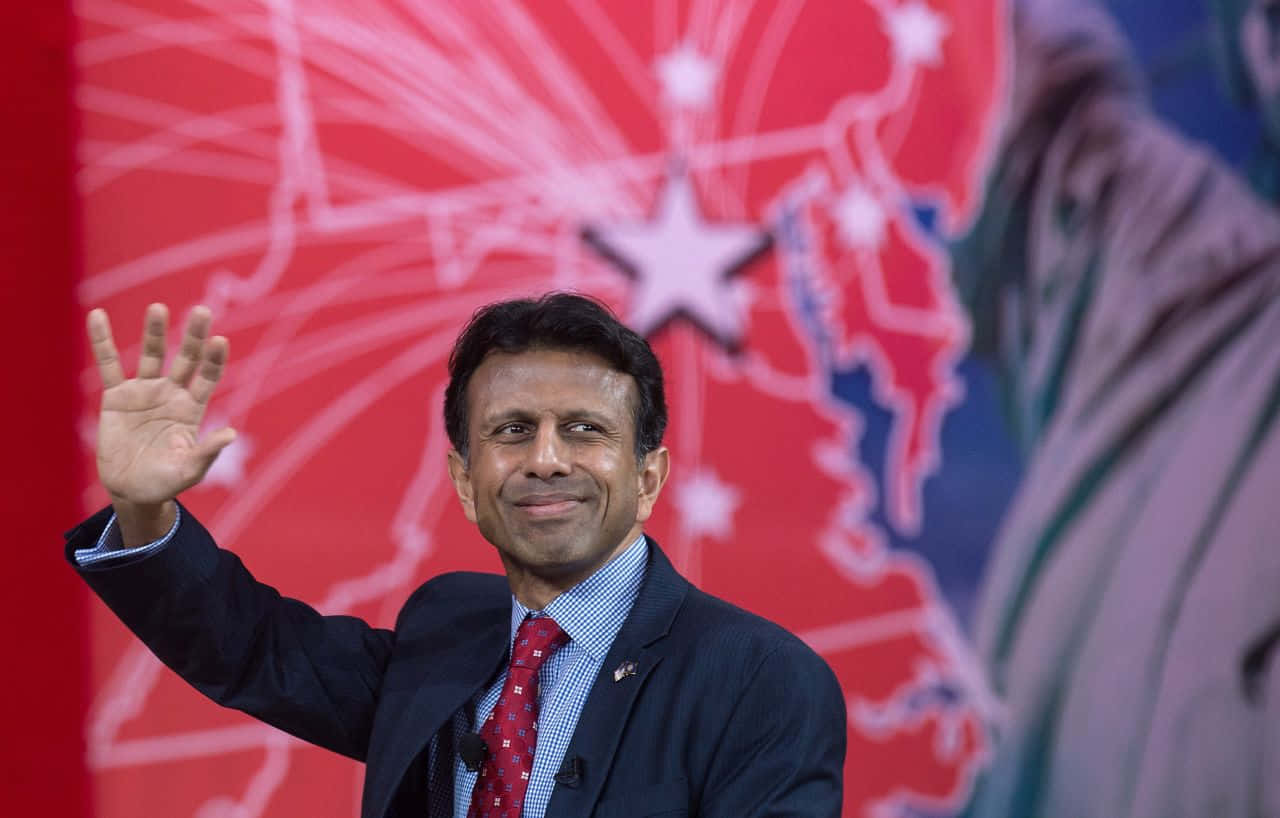 Bobby Jindal, red backdrop, white stars, HD Desktop Wallpaper
