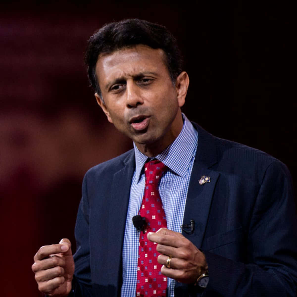 Bobby Jindal, dark suit, red patterned tie, SD Desktop Wallpaper