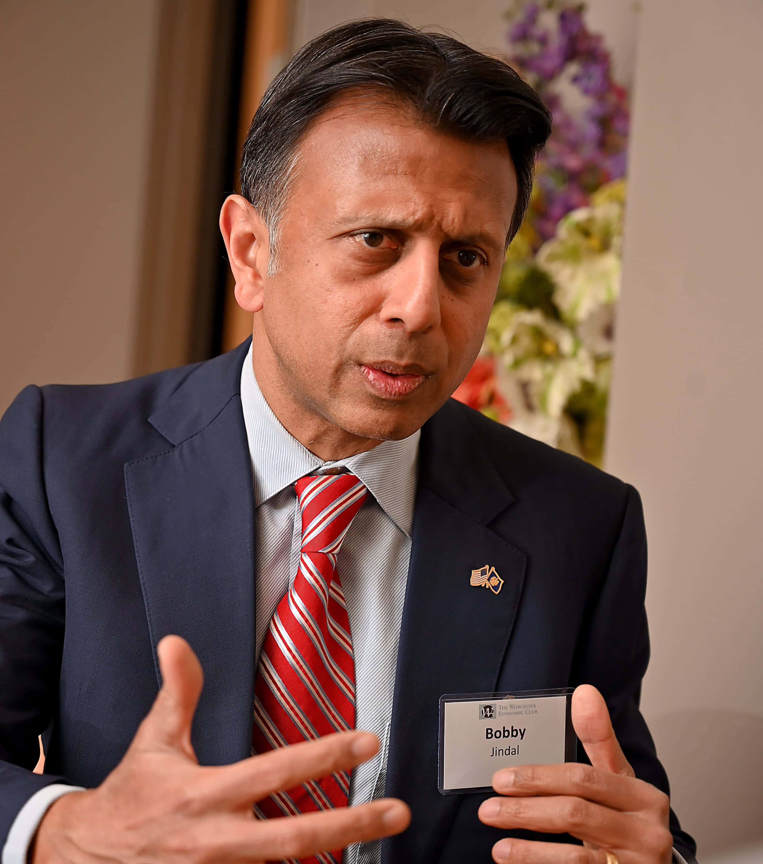 Bobby Jindal, navy suit, red striped tie, 2K Phone Wallpaper