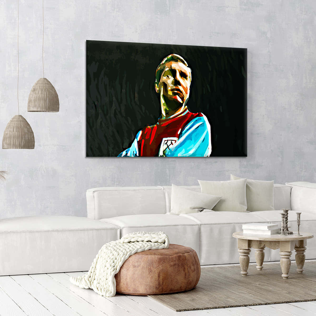 Bobby Moore, red and blue jersey, minimalist living room, SD Desktop Wallpaper