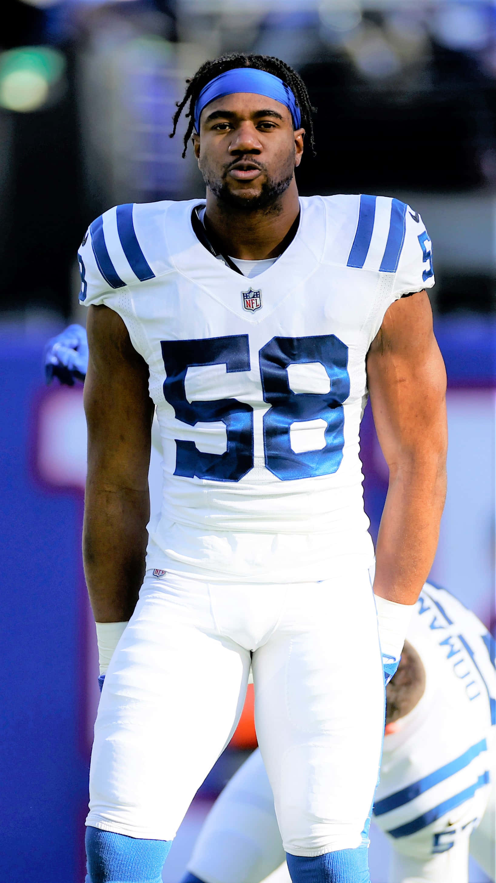 Bobby Okereke, NFL linebacker, white and blue uniform, 2K Phone Wallpaper