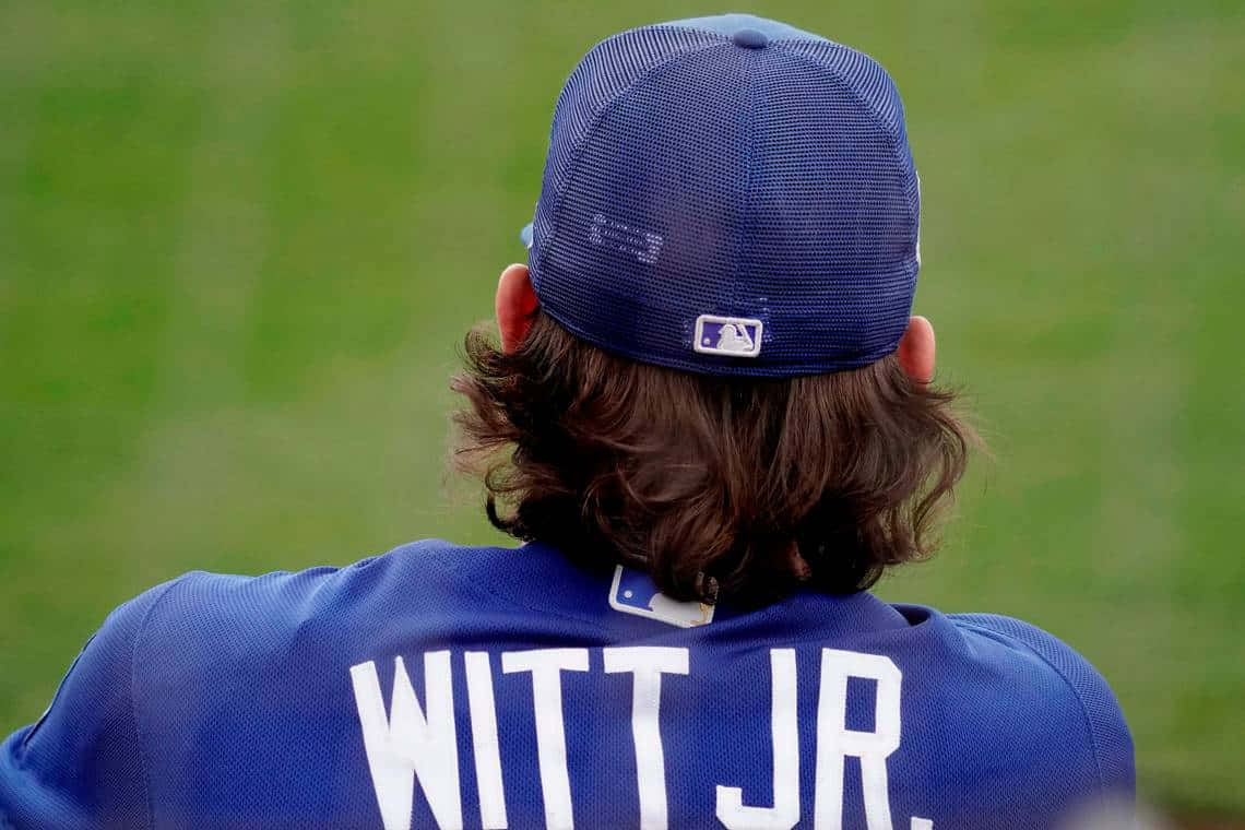 Bobby Witt Jr, blue cap, jersey, SD Desktop Wallpaper