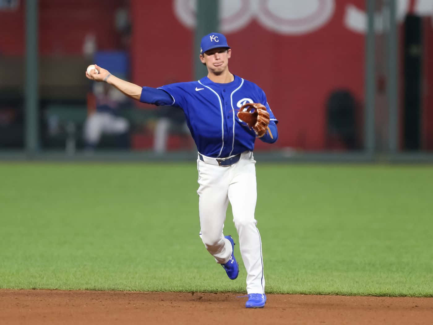 Bobby Witt Jr, blue uniform, green field, HD Desktop Wallpaper