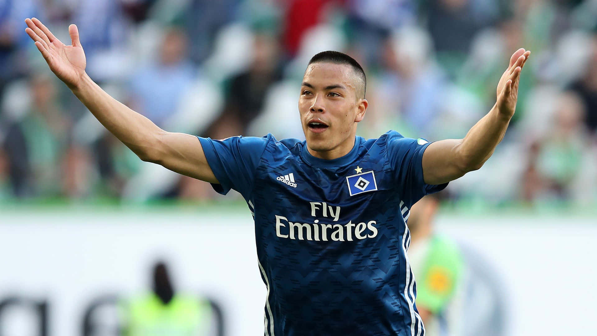 Bobby Wood, blue jersey, stadium field, Full HD Desktop Wallpaper