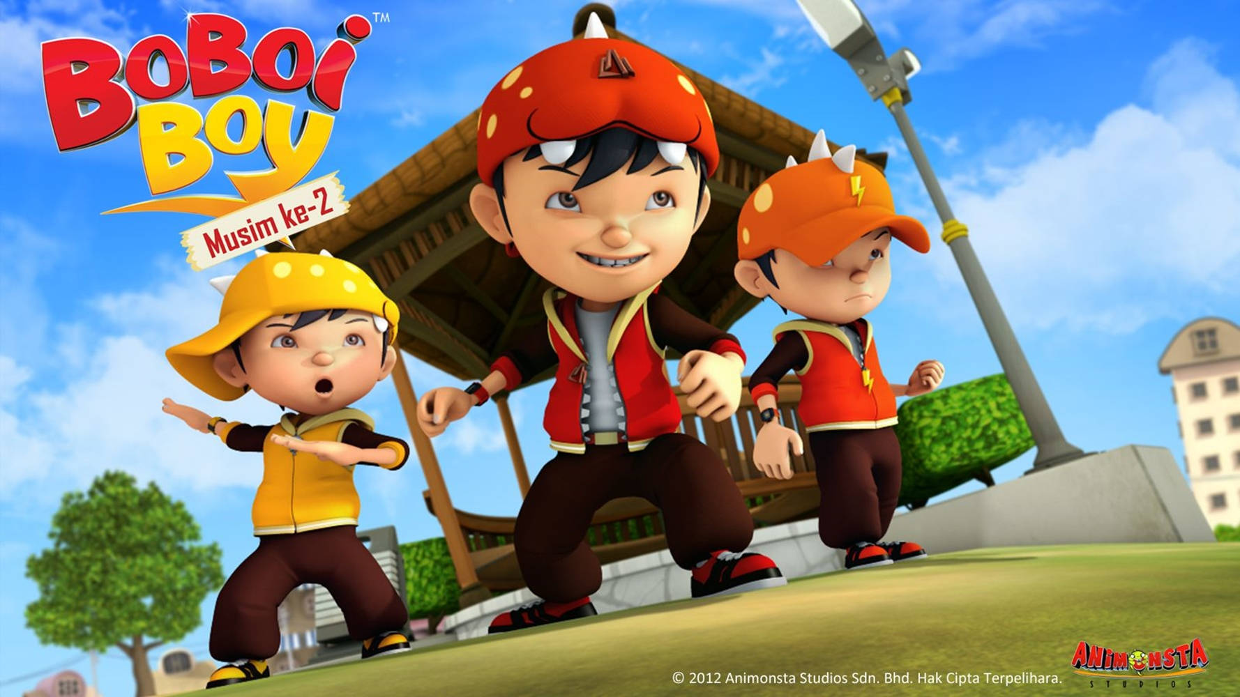 Boboiboy HD, elemental forms, red yellow and orange outfits, HD Desktop Wallpaper
