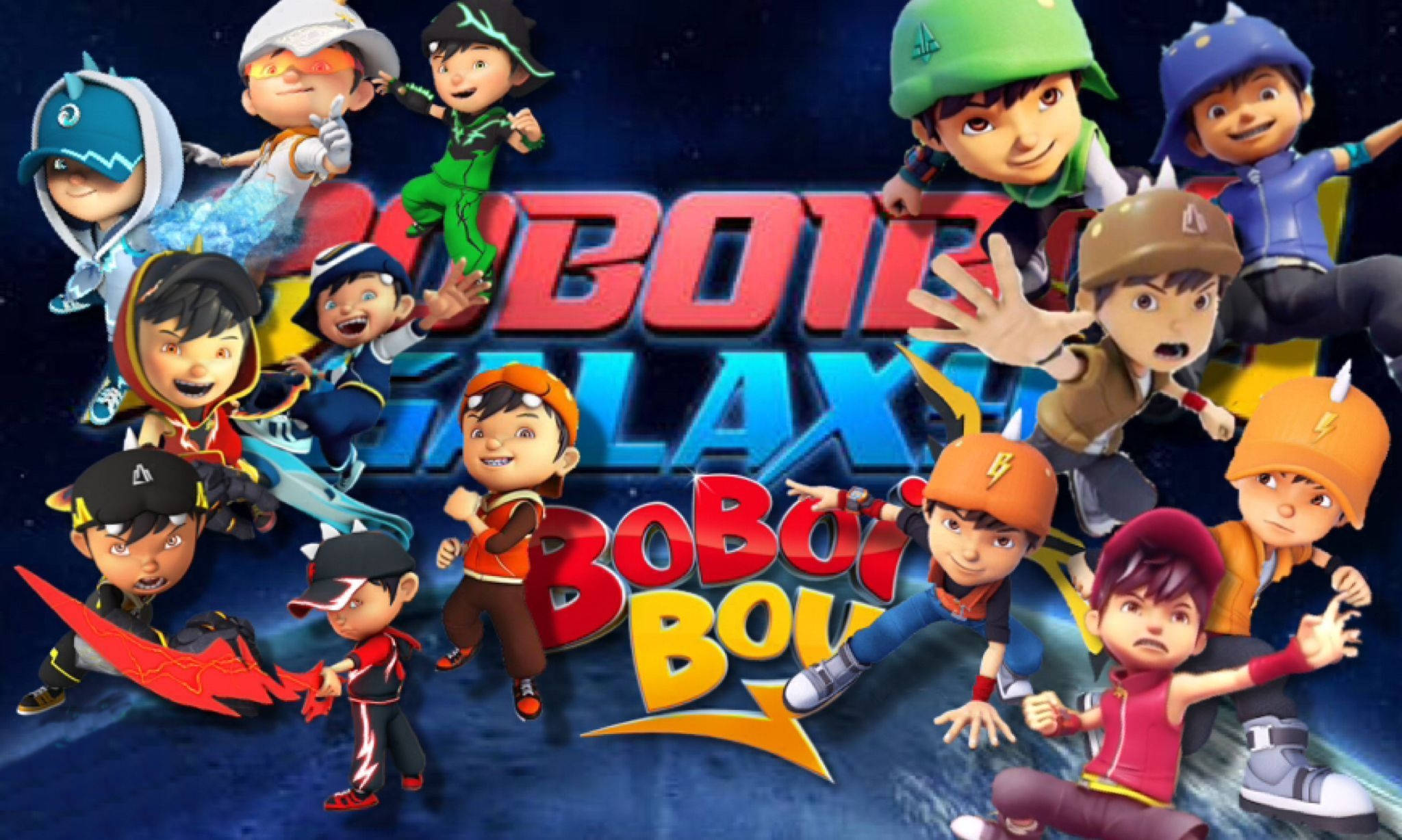 Boboiboy, Boboiboy Galaxy team, cosmic backdrop, Full HD Desktop Wallpaper