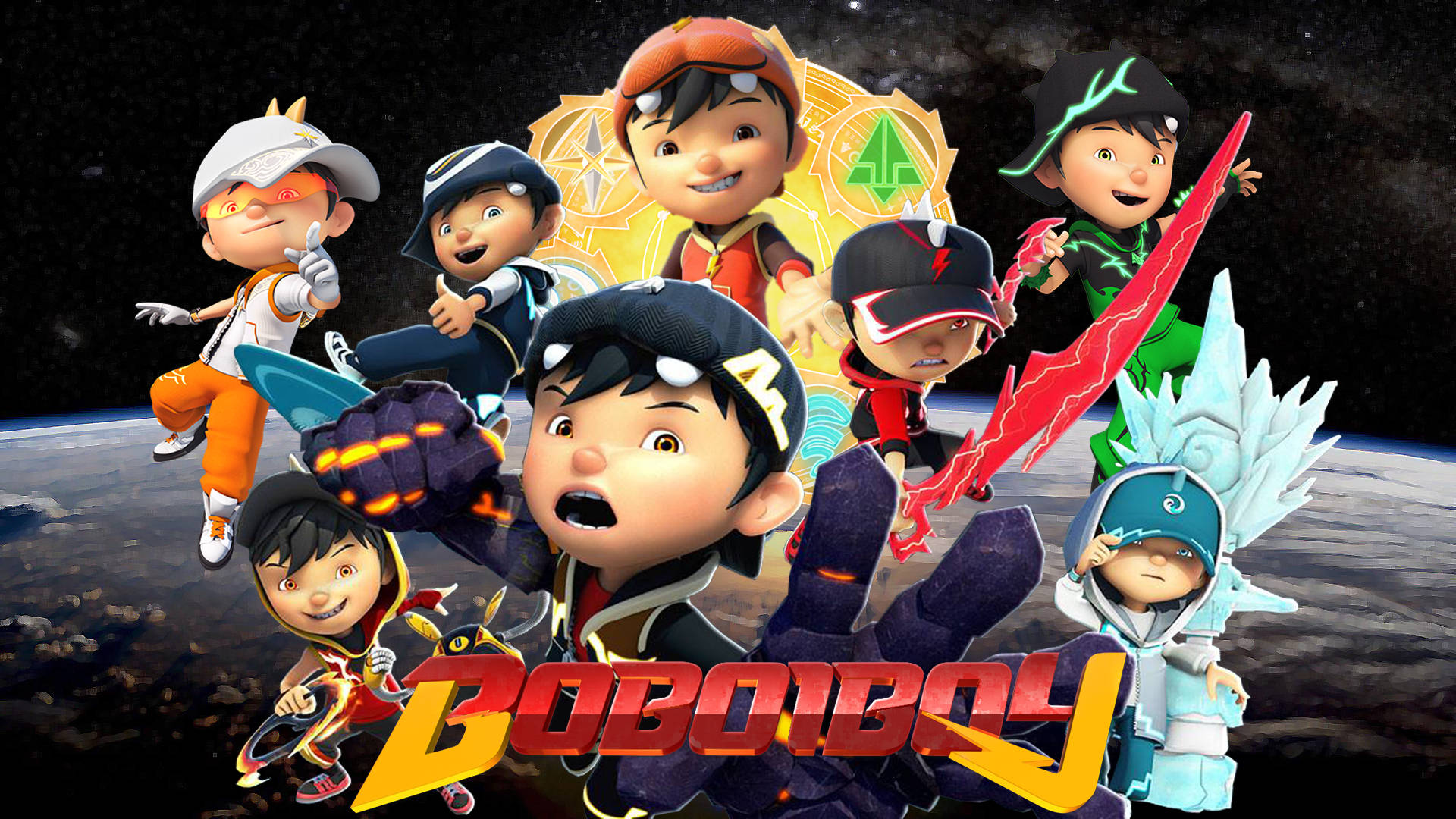 Boboiboy, HD Elemental Superhero, seven animated superhero kids, Full HD Desktop Wallpaper
