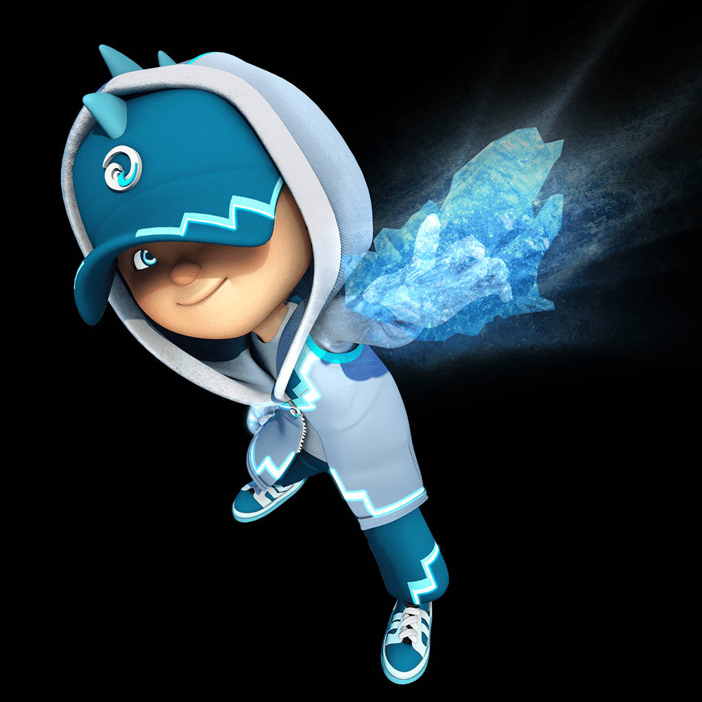 BoBoiBoy, ice element form, blue and white hoodie, SD Desktop Wallpaper