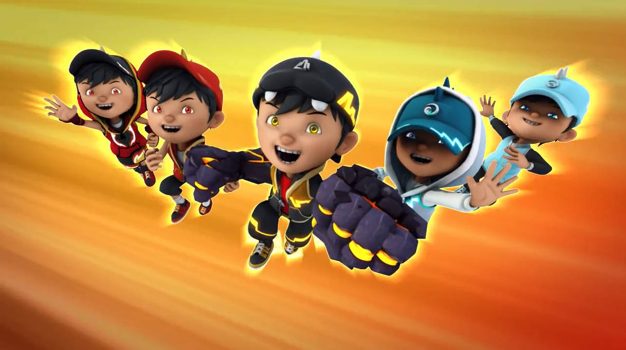 Boboiboy, HD elemental forms, glowing orange and yellow tunnel of light, SD Desktop Wallpaper