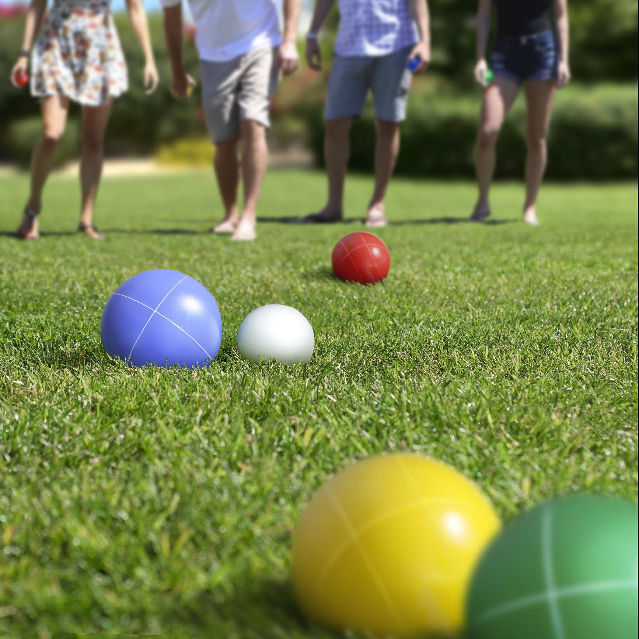 bocce ball, grass, players feet, Full HD Desktop Wallpaper